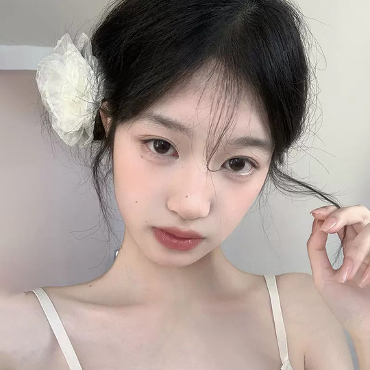 花头饰花朵发夹发卡欧根纱氛围感侧边夹粉色仙女中秋发饰海边配饰