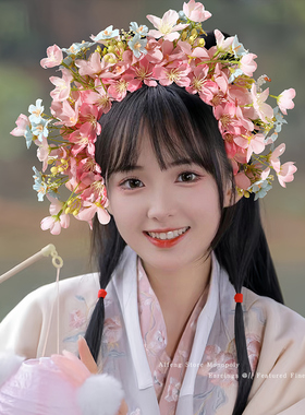 儿童簪花头饰成品绢花发箍汉服配饰搭配仿真花民族风手工头花发饰