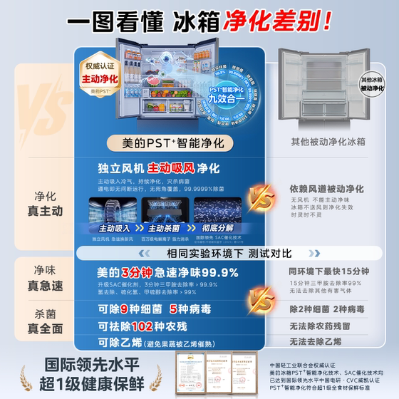 Midea 558 ultra-thin zero embedded large capacity refrigerator 2026 new automatic ice making French style multi-door double opening