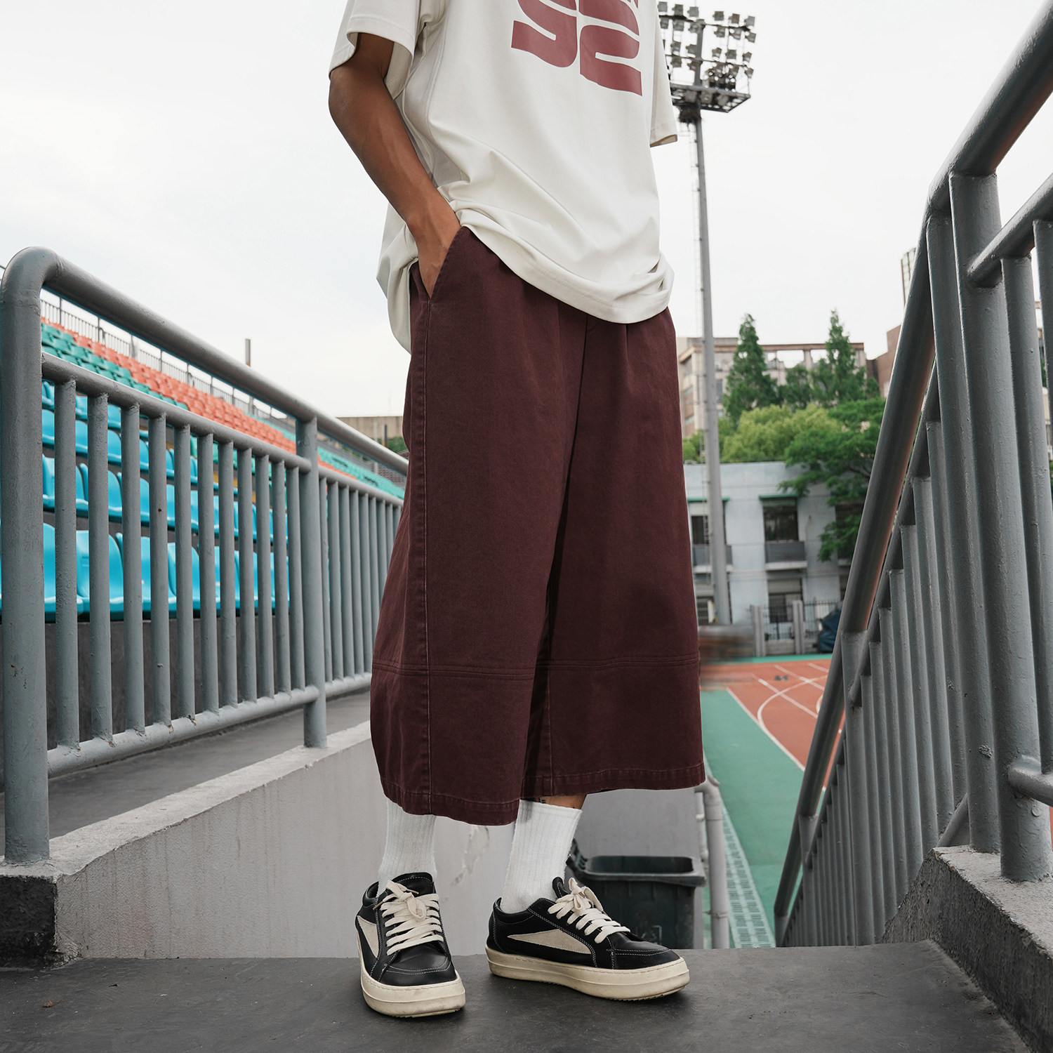 GOGOSOON夏季新款休闲七分裤男280g全棉做旧阔腿青少年直筒裤子Q,淘宝优惠券,粉丝福利购,淘宝优惠卷