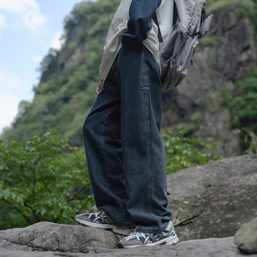 GOGOSOON男装380g直筒牛仔裤春秋新款宽松阔腿工装美式复古高级感 - 图1