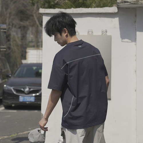 【山系仿梭棉225g速干防晒防螨抗菌】男装苏线撞色刺绣短袖T恤夏 - 图1