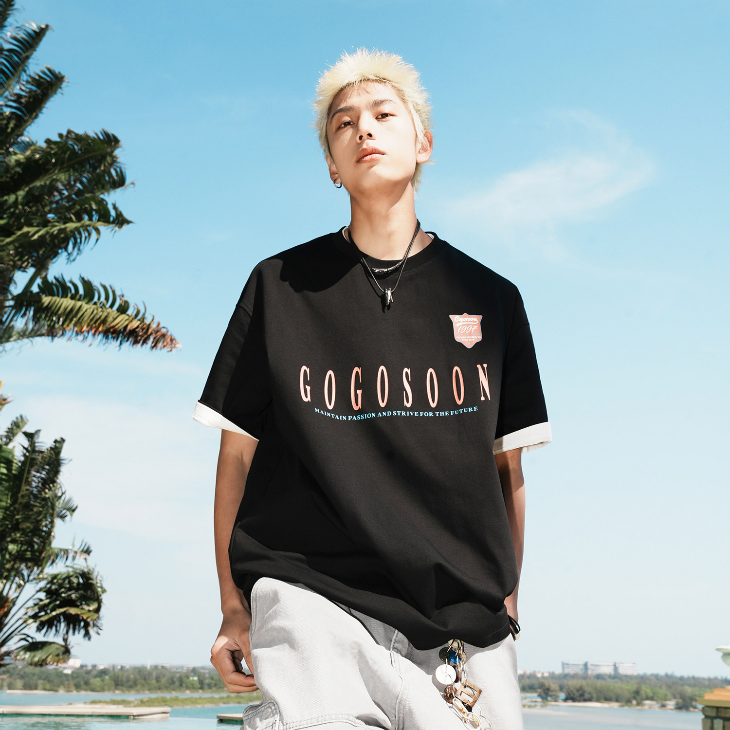 GOGOSOON夏季新款短袖T恤250g男生圆领速干防晒50+凉感美式宽松Q - 图0