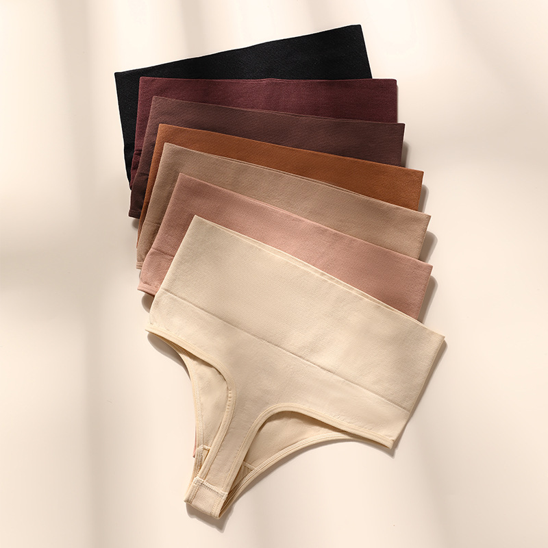 高腰收腹无缝纯棉裆抗菌透气丁字裤女柔软透气欧美大码瑜伽T裤 - 图1