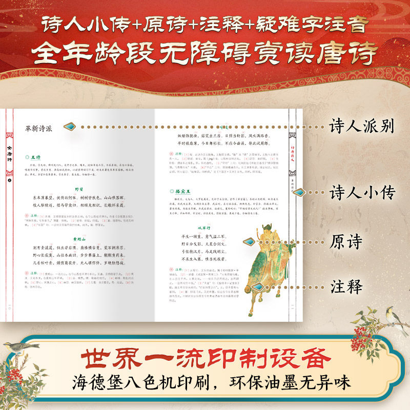【赠鲜章+藏书票】全唐诗 全彩插图全4册  布面仿绒布函套特装书精装礼盒刷边中国古诗词唐诗三百首过年送礼鉴赏
