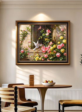 u作《和平鸽》手绘油画中古风装饰画欧式美式客厅玄关餐厅挂画