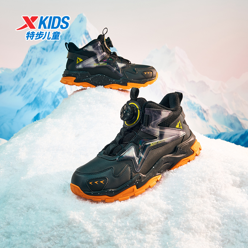 特步男童鞋2025冬季新款高帮加绒加厚保暖二棉棉鞋子旋钮扣运动鞋