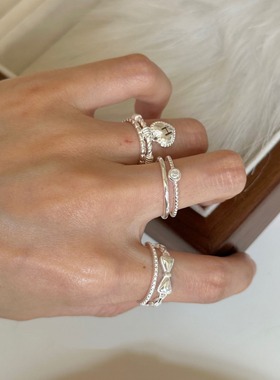 跨境极简风925纯银素圈不掉色戒指女百搭小众高级感开口可调节