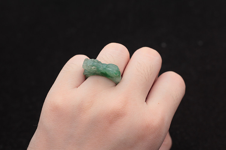 Laokeng Piao Green Lucky Pixiu Ring Jade Free Shipping