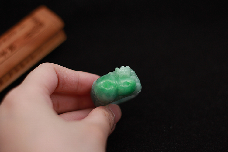 Glowing green fortune, longevity, gourd and brave ring, jade, free shipping
