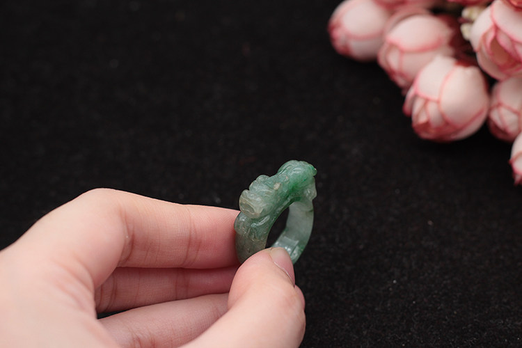 Laokeng Piao Green Lucky Pixiu Ring Jade Free Shipping