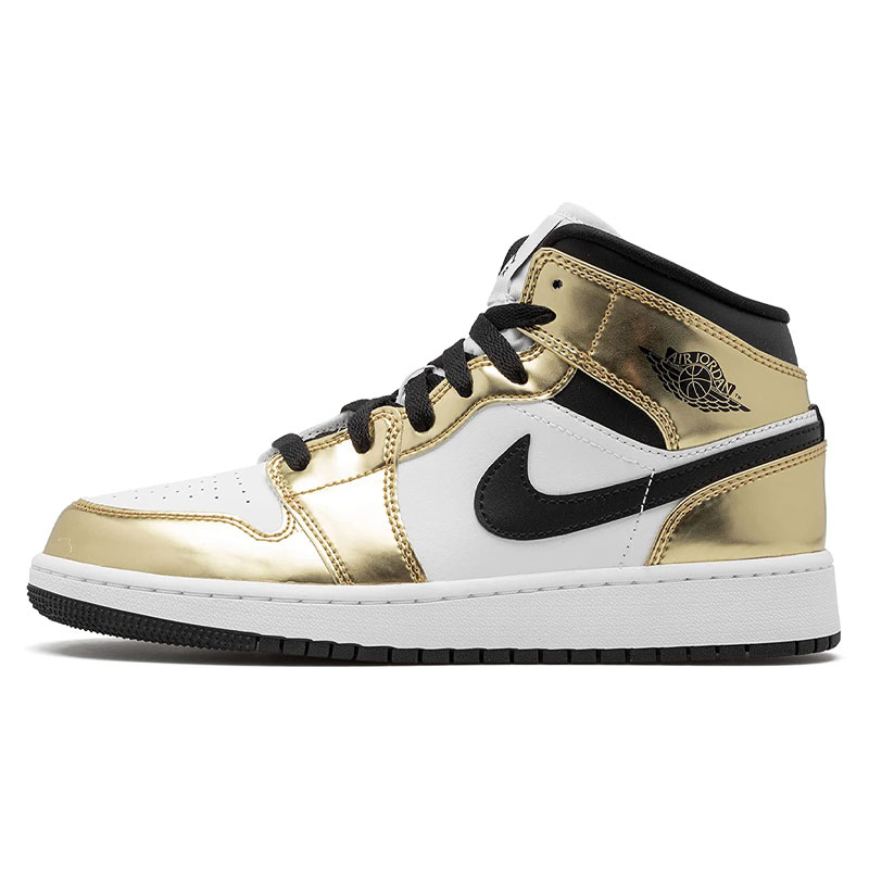 Air Jordan1 Mid乔AJ1液态金白黑休闲女中帮篮球鞋板鞋DC1420-700