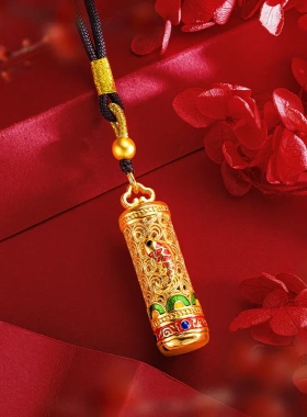 新中式国潮镂空花丝掐丝珐琅彩双面锦鲤吊坠沙金烧蓝金鱼黑绳项链