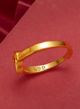 越南沙金镀金双心女戒 拼多多走量款戒指 日韩时尚开口女爱心戒指