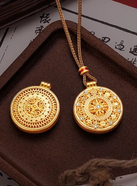 古法金沙金花丝镂空金刚杵八宝罗盘吊坠 韦雪同款新中式毛衣项链