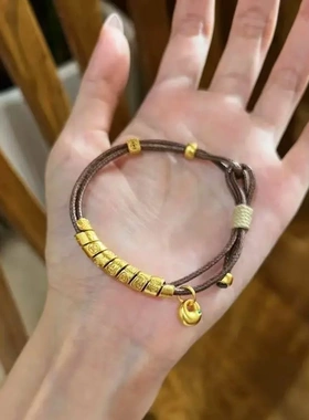 镀真金强保色沙金小金坨吉言三角锥手链diy手工编织百搭手绳男女