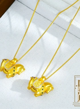 新年金店同款沙金diy配件生肖马蓝绿双色钻骏马吊坠国风手工项链