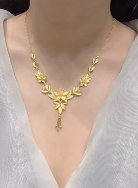 新娘镀真金强保色沙金花月假期项链婚嫁款繁花似锦仙气流苏锁骨链