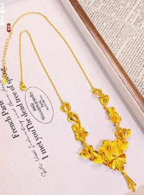 金店同款沙金饰品繁花似锦三生花项链 高档轻奢高级女结婚锁骨链