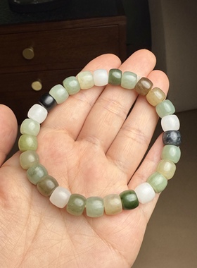 H525和田玉手链手串直切8mm大颗气质糖系糖古朴孤品天然证书