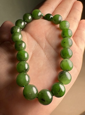 G517和田玉碧玉阳绿冰透温润手链手串圆珠10mm男女手钏天然秒发