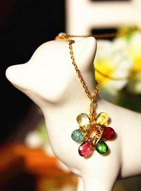 天然手工碧玺项链水滴切面吊坠