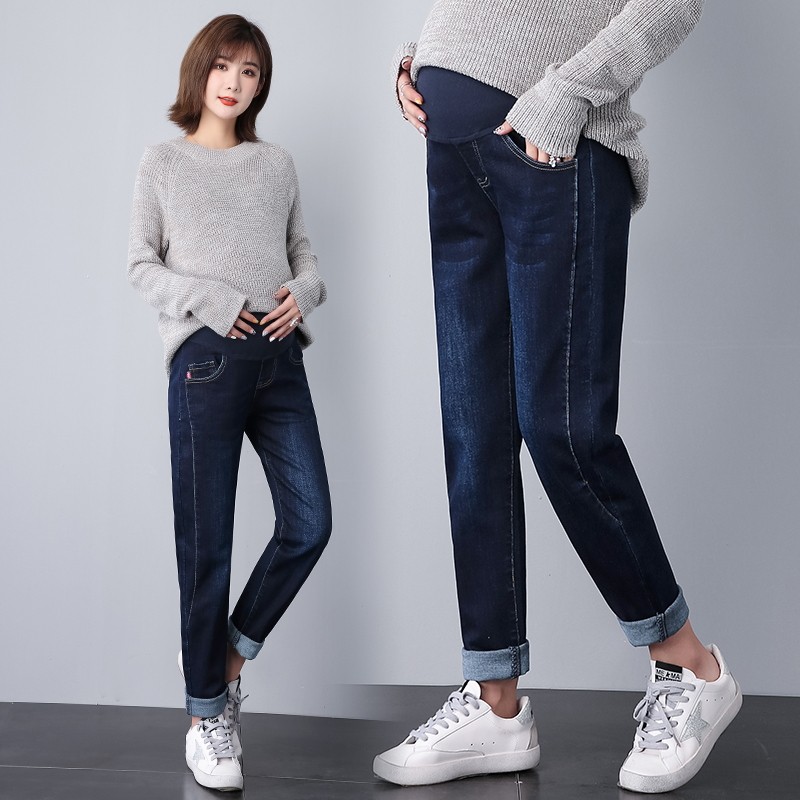 孕妇春秋季外穿老爹洋气潮妈牛仔裤 十月坊孕妇打底裤