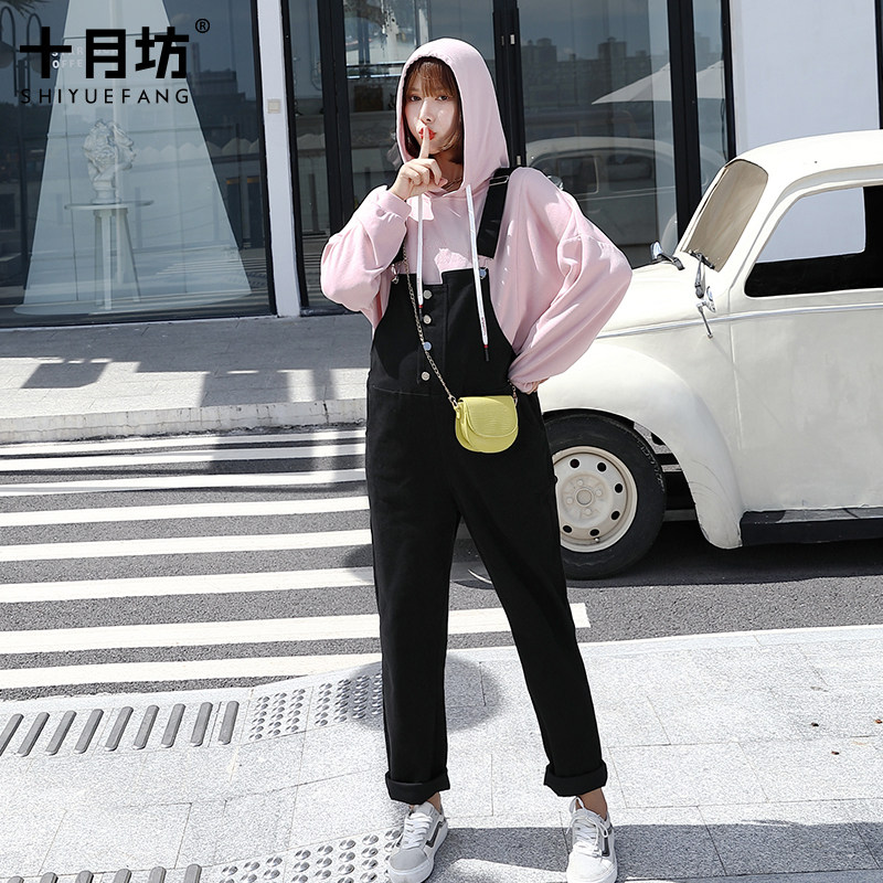 孕妇背带裤春秋款套装外出潮牛仔裤 十月坊孕妇打底裤