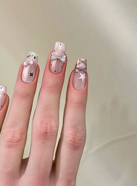 温柔少女千金感粉嫩法式kitty半手工穿戴纯欲猫眼蝴蝶结波点高级