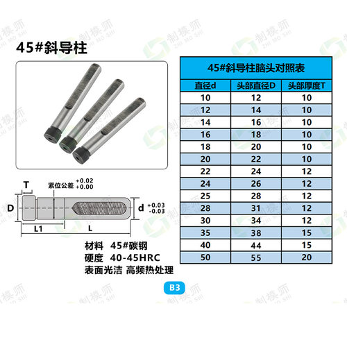 斜导柱直径D35 D40D50淬火模具斜顶杆斜撑销削边斜导柱塑料45#钢 - 图0