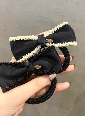 小香风质感黑白色系蝴蝶结发圈