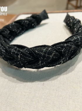 黑色编织麻花防滑宽边发箍