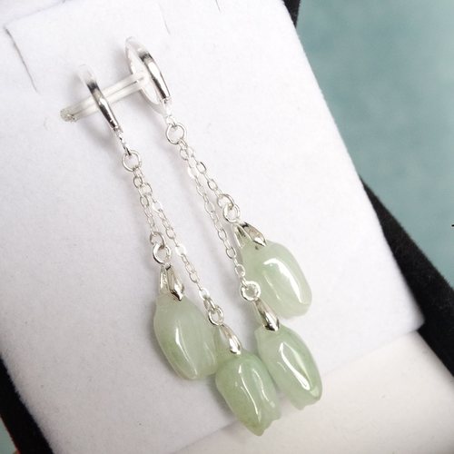 仙韵新款天然翡翠纯银玉兰花耳圈好运常伴玉耳坠显气质玉石耳饰 - 图0