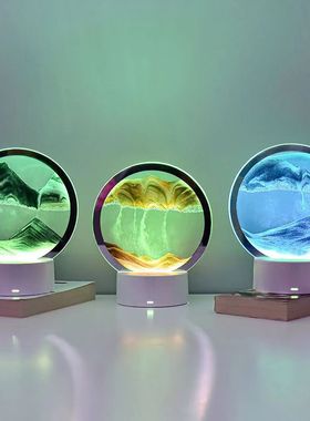 创意3D流沙画小夜灯动态沙漏摆件生日礼物送礼家居桌面办公桌装饰