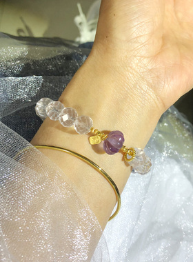 天然白水晶手串散珠原石刻面巴西东海奶白紫水晶南瓜佛珠手链女款