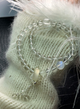 天然白水晶女双圈蓝月光石手链