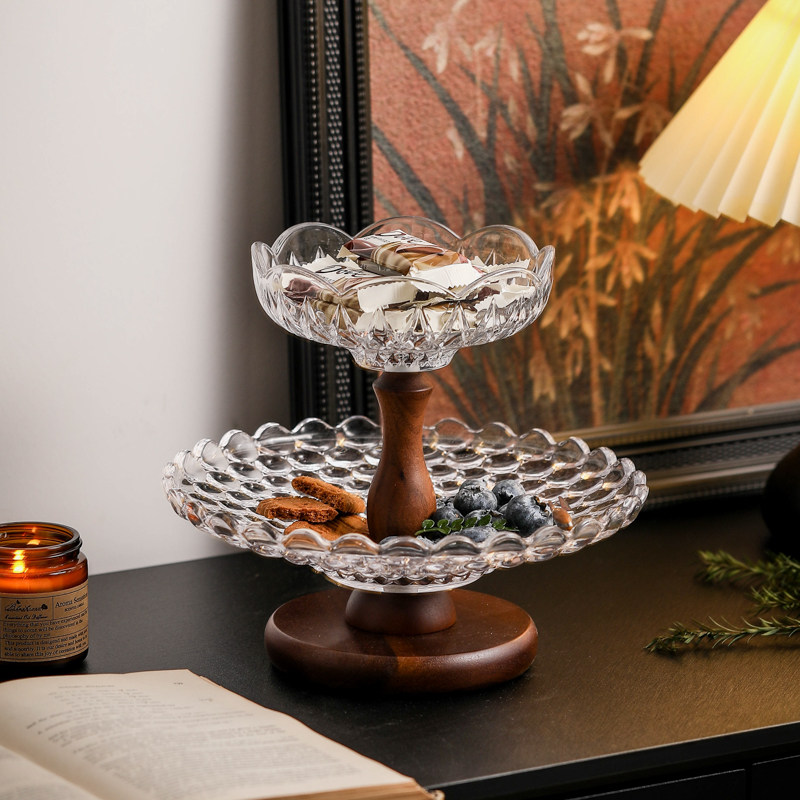 双层多层玻璃水果盘客厅茶几装饰零食收纳盘过年用干果盘中古摆件,淘宝优惠券,粉丝福利购,淘宝优惠卷