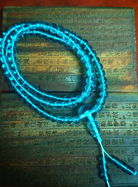 花道语阁蓝琉璃药师佛手串108颗佛珠毛衣链多圈手链藏式禅意念珠