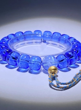 花道语阁药师佛心咒蓝水晶琉璃手持手串佛珠念珠单圈手链非常殊胜