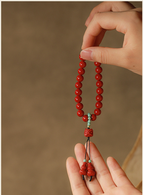 天然原矿朱砂高含量红砂手串中国风国潮复古醒狮十八子手链手持