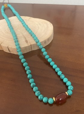 花道语阁藏式民族风优化绿松石红玛瑙项链国风禅意