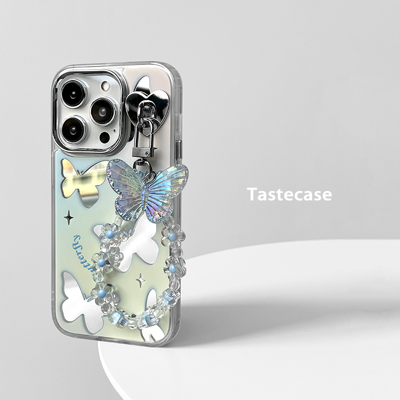 Tastecase高级感蓝色渐变镜面蝴蝶适用苹果iPhone15ProMax手机壳挂链14艺术13ins12防摔小众保护壳 - 图0