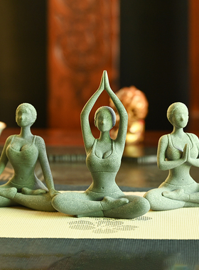 中式美女瑜伽石材装饰摆件