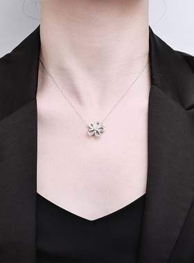 S925纯银镶锆五瓣花毛衣链