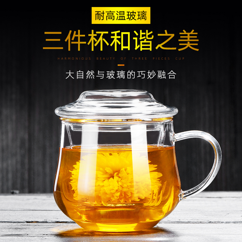 茶杯茶水分离杯泡茶玻璃杯水杯男办公室带把手女花茶过滤茶道杯子 - 图0