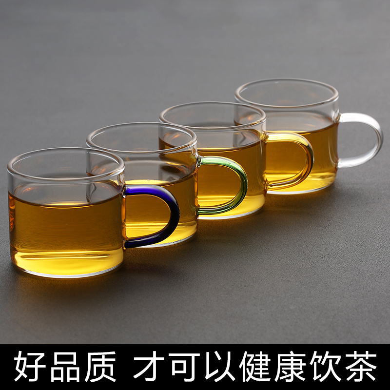 加厚耐热玻璃品茗杯子小茶杯带把杯功夫茶具喝茶耳杯茶碗家用套装-图0