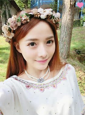 韩版新娘仿真花环表演配饰草帽