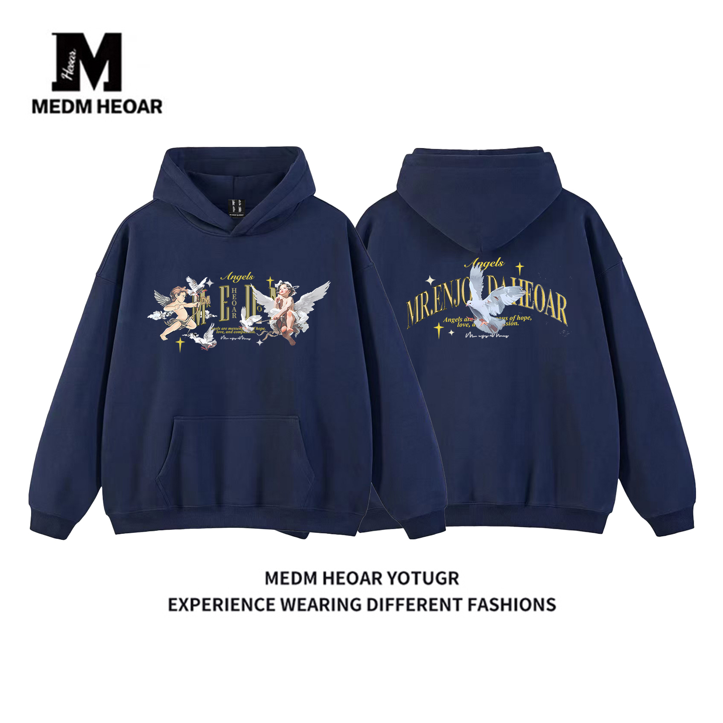 MEDM HEOAR“天使系列”和平鸽连帽衫卫衣男女国潮秋冬季情侣外套 - 图2