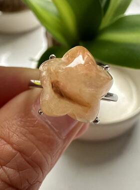 捡漏纯天然幽灵粉兔毛原创设计纯银镶嵌男女活扣戒指一物一图热卖