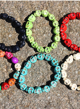 绿松石男女款招财转运骷髅头手串